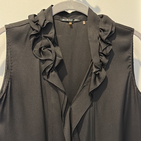 Elie Tahari black silk ruffled neck sleeveless blouse - XS - Picture 1 of 6